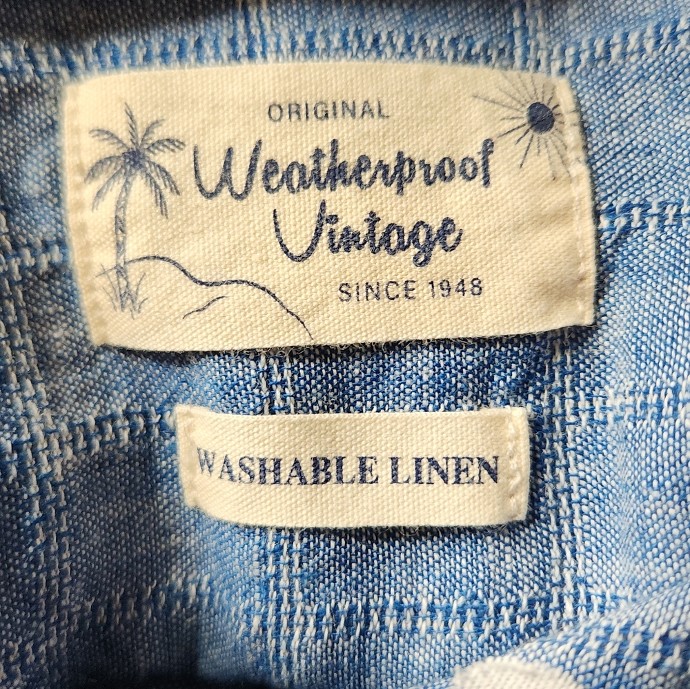 Men's Short Sleeve Linen Blend Blue Shirt - Weatherproof Vintage - L - Picture 5 of 12